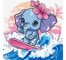 Slika po brojevima "Ljeto. Slon hvata val" 25x25cm na platnu KHO1259