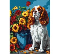 Slika po brojevima "Španijel i cvijeće" 30x40cm na platnu KHO6673 Slika po brojevima "Španijel i cvijeće" 30x40cm na platnu KHO6673