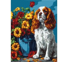 Slika po brojevima "Španijel i cvijeće" 30x40cm na platnu KHO6673