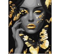 Slika po brojevima "Djevojka sa zlatnim leptirima" s dodatnim metalik bojama 40x50cm na platnu KHO8307 Slika po brojevima "Djevojka sa zlatnim leptirima" s dodatnim metalik bojama 40x50cm na platnu KHO8307