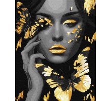 Slika po brojevima "Djevojka sa zlatnim leptirima" s dodatnim metalik bojama 40x50cm na platnu KHO8307