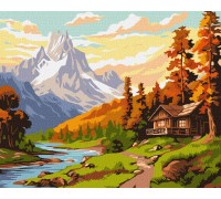 Slika po brojevima "Vikendica u planinama" 40x50cm na platnu KHO6339 Slika po brojevima "Vikendica u planinama" 40x50cm na platnu KHO6339