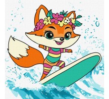 Slika po brojevima "Summer. A fox catches a wave" 25x25cm na platnu KHO1248